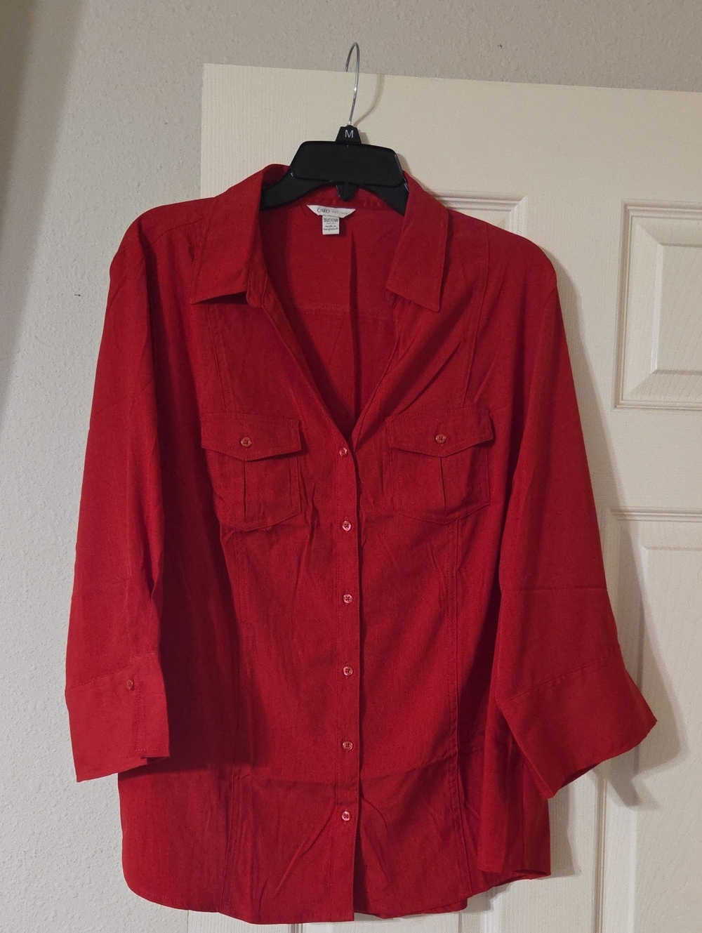 Cato Womens Red Button-Front Shirt With 3/4 Sleeves. Size 18/20